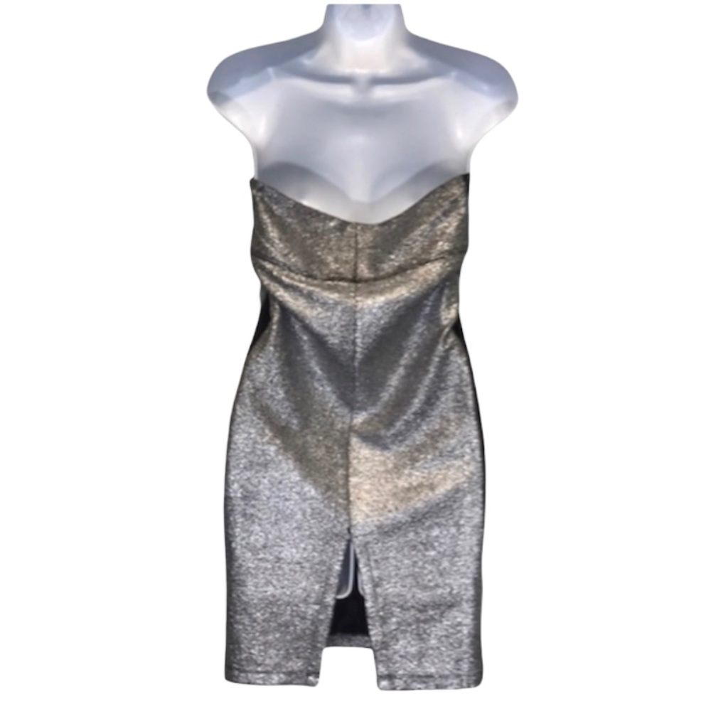 2B Bebe Body Avon Silver & Black Tube Dress Sz M - Picture 2 of 5
